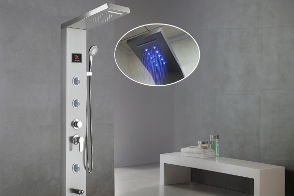 Душ панел с LCD дисплей, Мултифункционален, сив